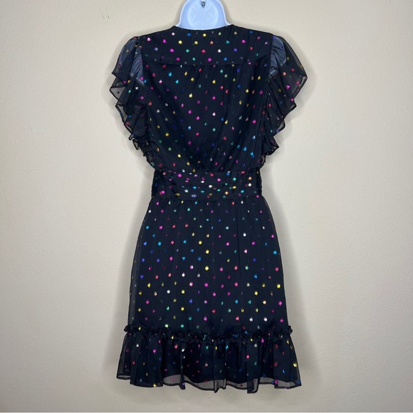 ANTHROPOLOGIE / ALI & JAY Black Ruffle Mini Metallic Polka Dot Dress - Sz S - Picture 9 of 14